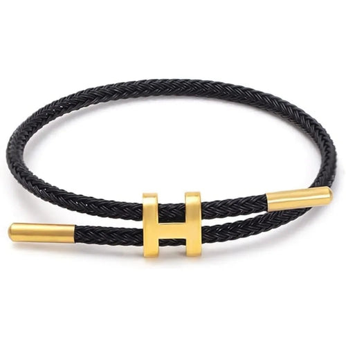 18K Gold Plated H Shape Buckle Bracelet Polished Titanium Steel Wire Rope Bracelet Adjustable Fashion Jewelry Gift for Women - Bargain Warriors LLC