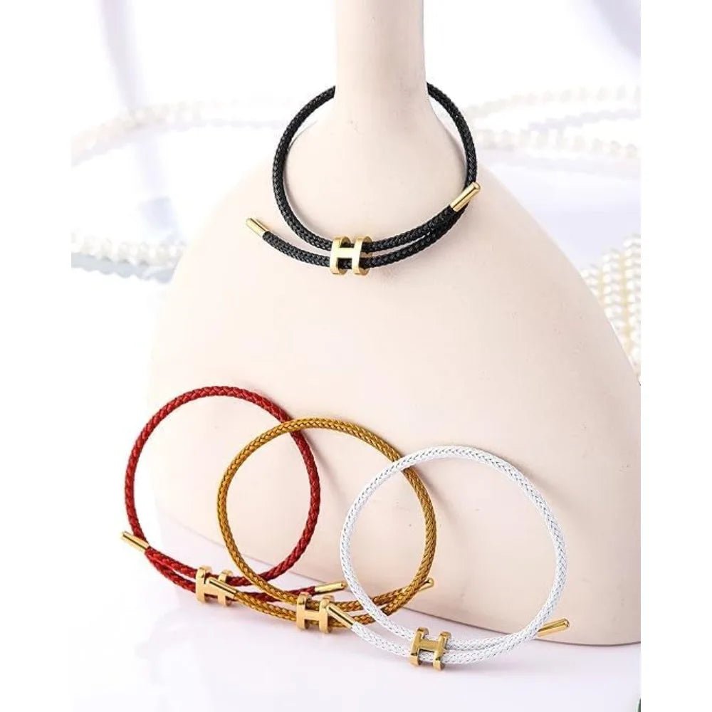 18K Gold Plated H Shape Buckle Bracelet Polished Titanium Steel Wire Rope Bracelet Adjustable Fashion Jewelry Gift for Women - Bargain Warriors LLC