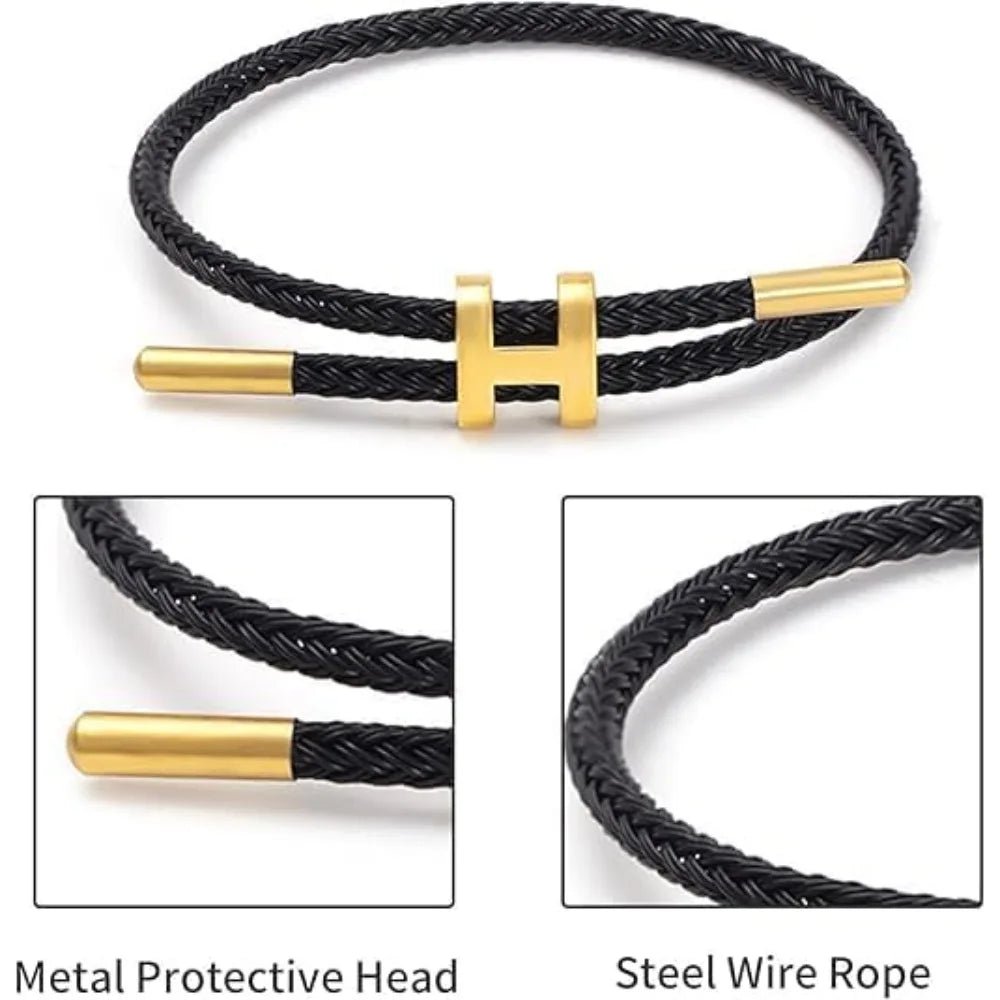 18K Gold Plated H Shape Buckle Bracelet Polished Titanium Steel Wire Rope Bracelet Adjustable Fashion Jewelry Gift for Women - Bargain Warriors LLC