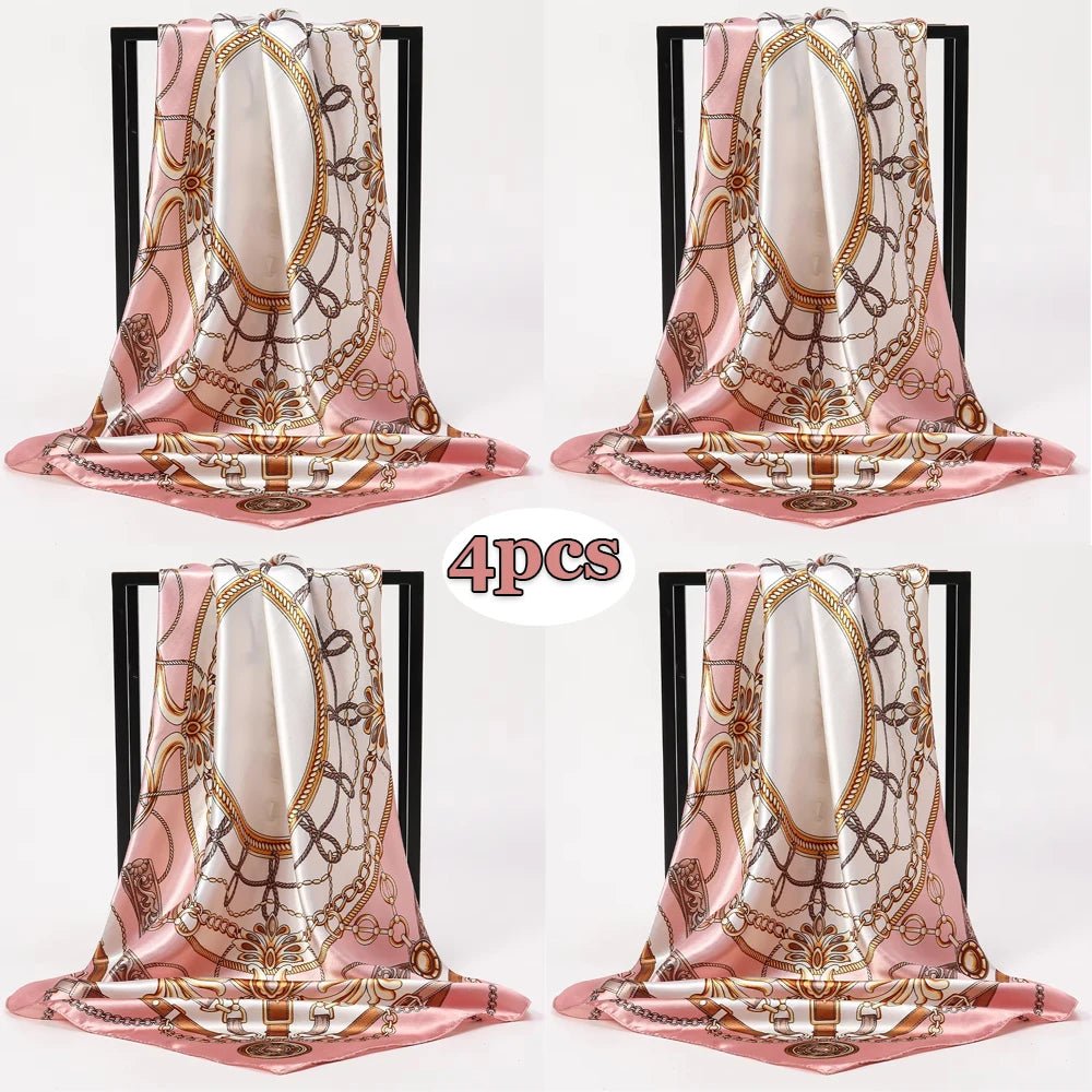 1pcs 90*90cm Square Silk Scarves Women Hijab Shawls Fashion Print Kerchief Femme Head Scarf Foulard Bandana Beach Head Scarf - Bargain Warriors LLC