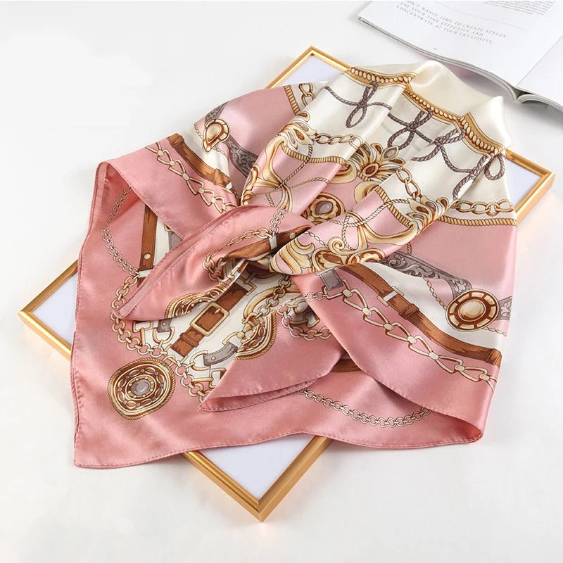 1pcs 90*90cm Square Silk Scarves Women Hijab Shawls Fashion Print Kerchief Femme Head Scarf Foulard Bandana Beach Head Scarf - Bargain Warriors LLC