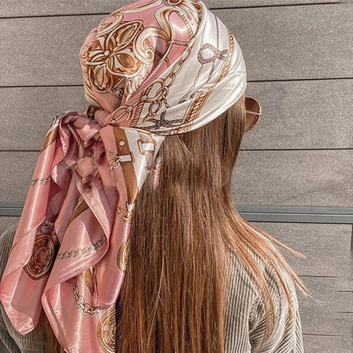 1pcs 90*90cm Square Silk Scarves Women Hijab Shawls Fashion Print Kerchief Femme Head Scarf Foulard Bandana Beach Head Scarf - Bargain Warriors LLC