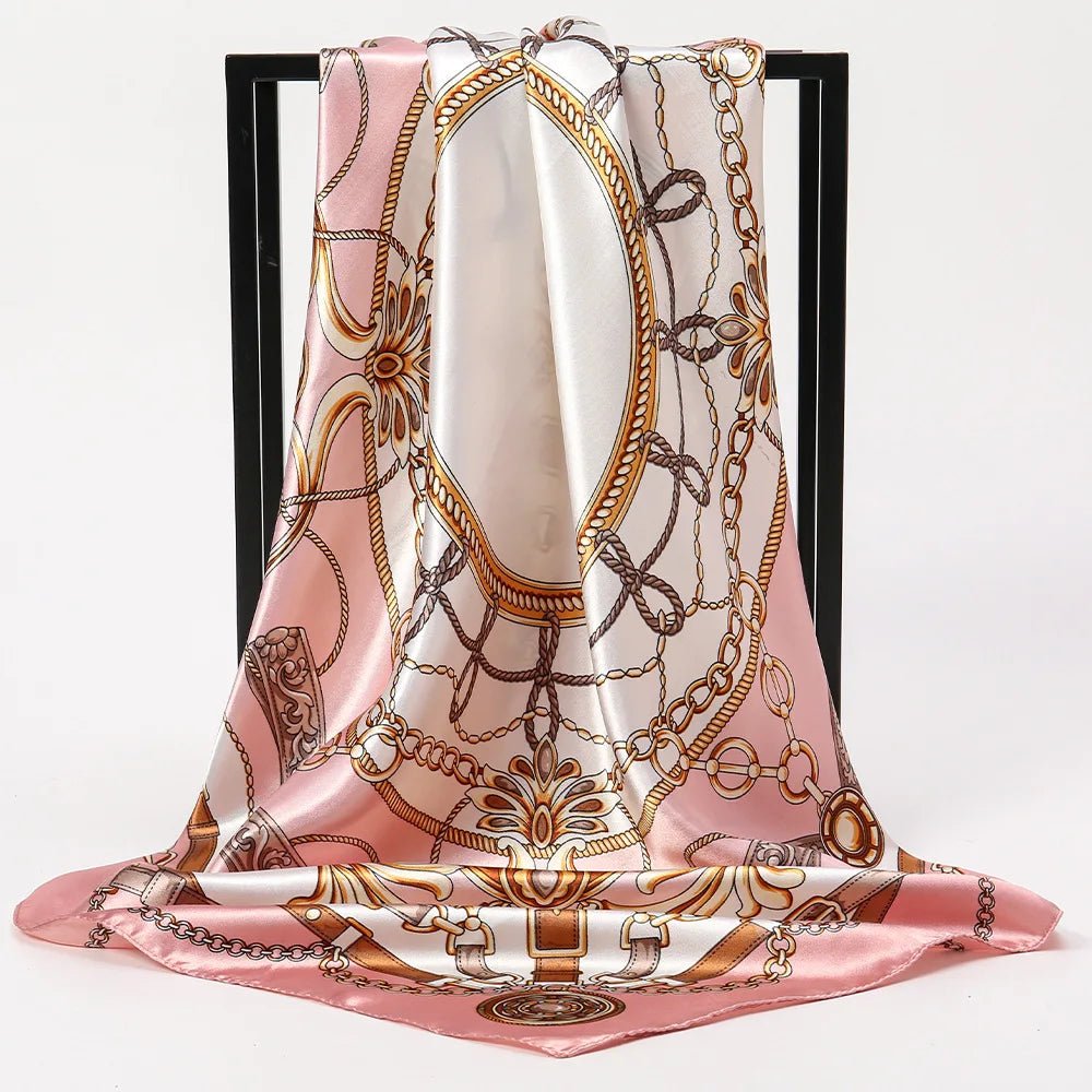 1pcs 90*90cm Square Silk Scarves Women Hijab Shawls Fashion Print Kerchief Femme Head Scarf Foulard Bandana Beach Head Scarf - Bargain Warriors LLC