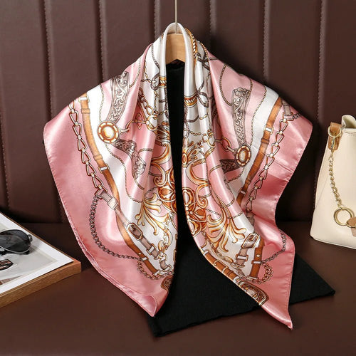 1pcs 90*90cm Square Silk Scarves Women Hijab Shawls Fashion Print Kerchief Femme Head Scarf Foulard Bandana Beach Head Scarf - Bargain Warriors LLC