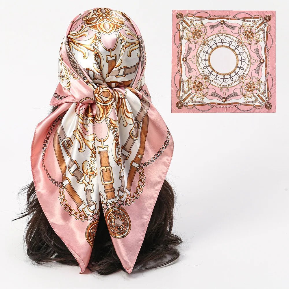 1pcs 90*90cm Square Silk Scarves Women Hijab Shawls Fashion Print Kerchief Femme Head Scarf Foulard Bandana Beach Head Scarf - Bargain Warriors LLC