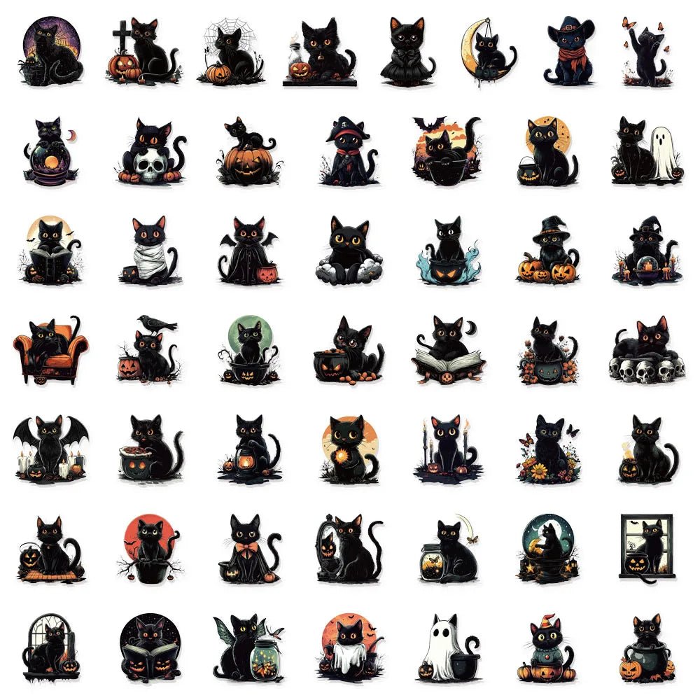 50PCS Halloween Cat Stickers – Purrfect Decorations for Every Occasion - Bargain Warriors LLC