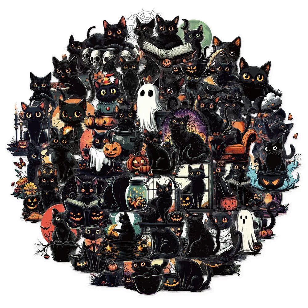 50PCS Halloween Cat Stickers – Purrfect Decorations for Every Occasion - Bargain Warriors LLC