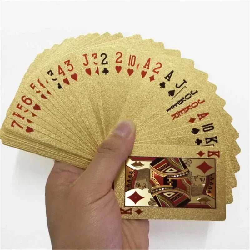 55pcs 24K Gold Foil Playing Cards, Waterproof Durable Golden Plastic Pokers for Magic & Leisure Game - Bargain Warriors LLC