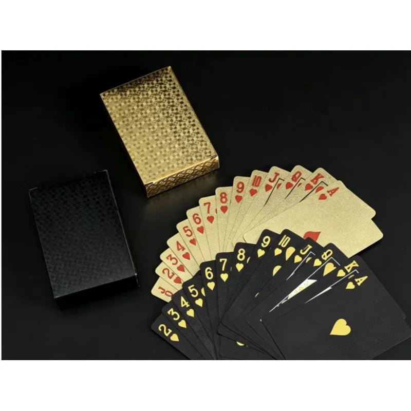 55pcs 24K Gold Foil Playing Cards, Waterproof Durable Golden Plastic Pokers for Magic & Leisure Game - Bargain Warriors LLC