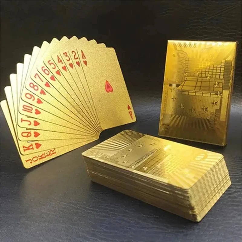 55pcs 24K Gold Foil Playing Cards, Waterproof Durable Golden Plastic Pokers for Magic & Leisure Game - Bargain Warriors LLC