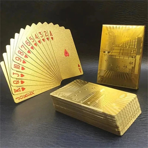 55pcs 24K Gold Foil Playing Cards, Waterproof Durable Golden Plastic Pokers for Magic & Leisure Game - Bargain Warriors LLC