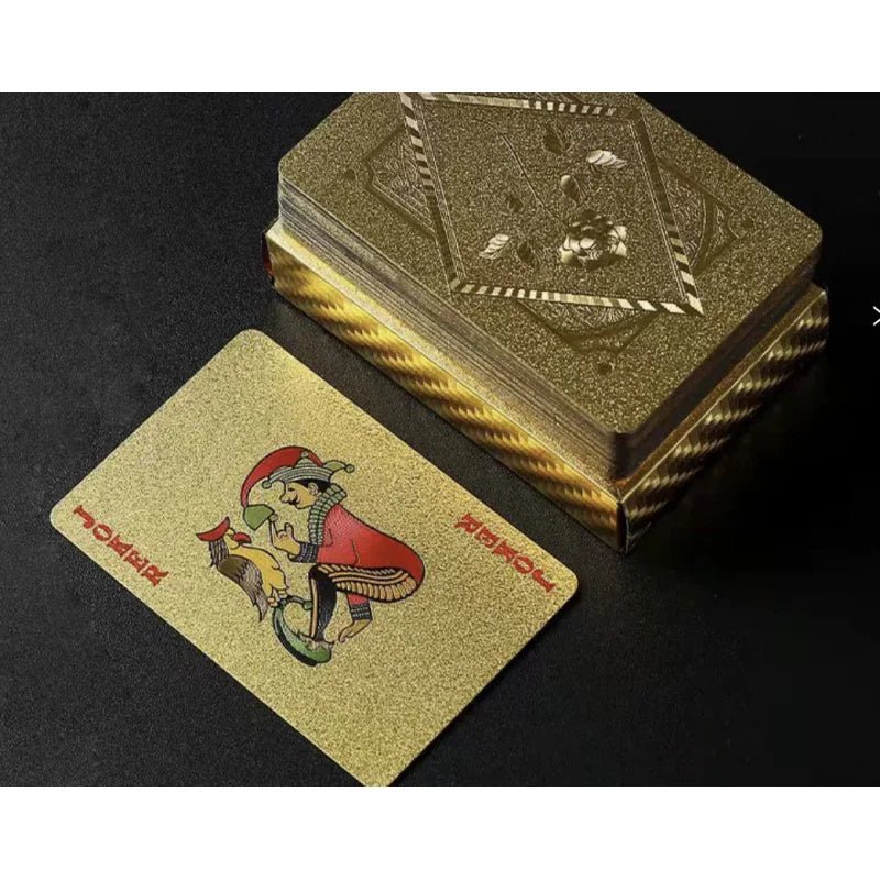 55pcs 24K Gold Foil Playing Cards, Waterproof Durable Golden Plastic Pokers for Magic & Leisure Game - Bargain Warriors LLC