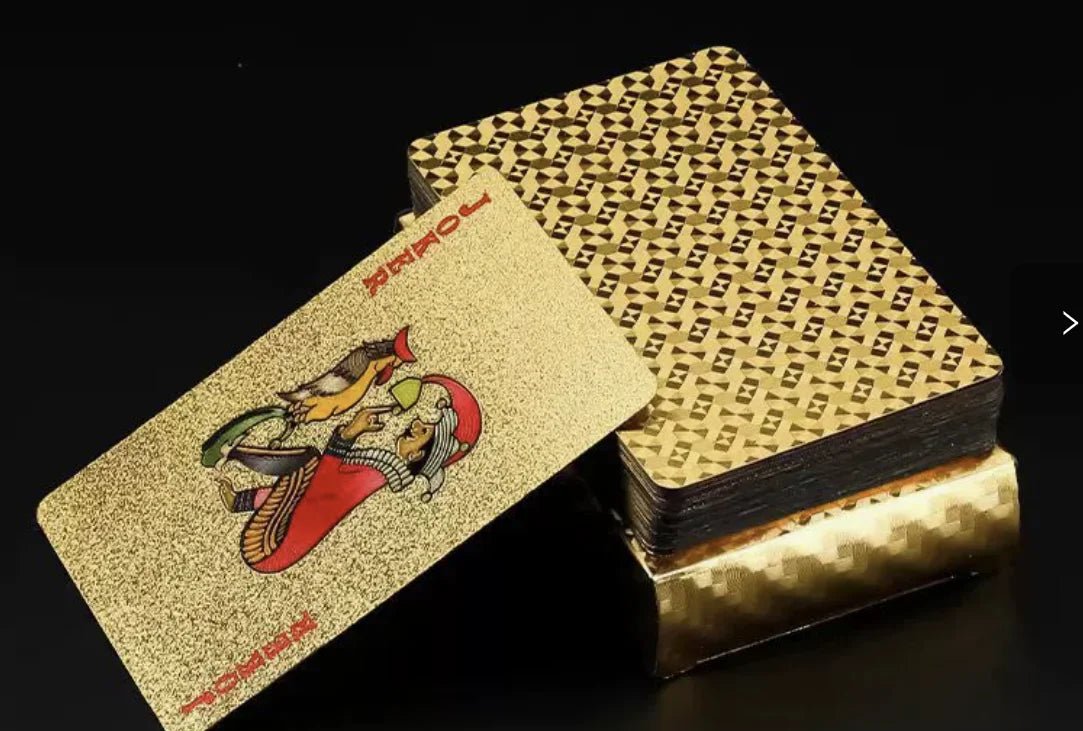 55pcs 24K Gold Foil Playing Cards, Waterproof Durable Golden Plastic Pokers for Magic & Leisure Game - Bargain Warriors LLC