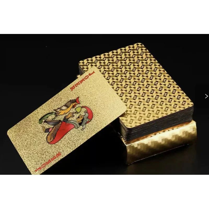 55pcs 24K Gold Foil Playing Cards, Waterproof Durable Golden Plastic Pokers for Magic & Leisure Game - Bargain Warriors LLC