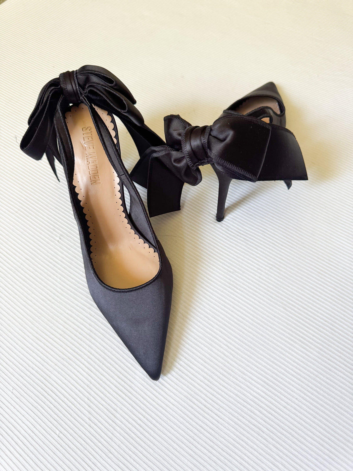 Step into Elegance with Steve Madden Teacup Black Satin Heels