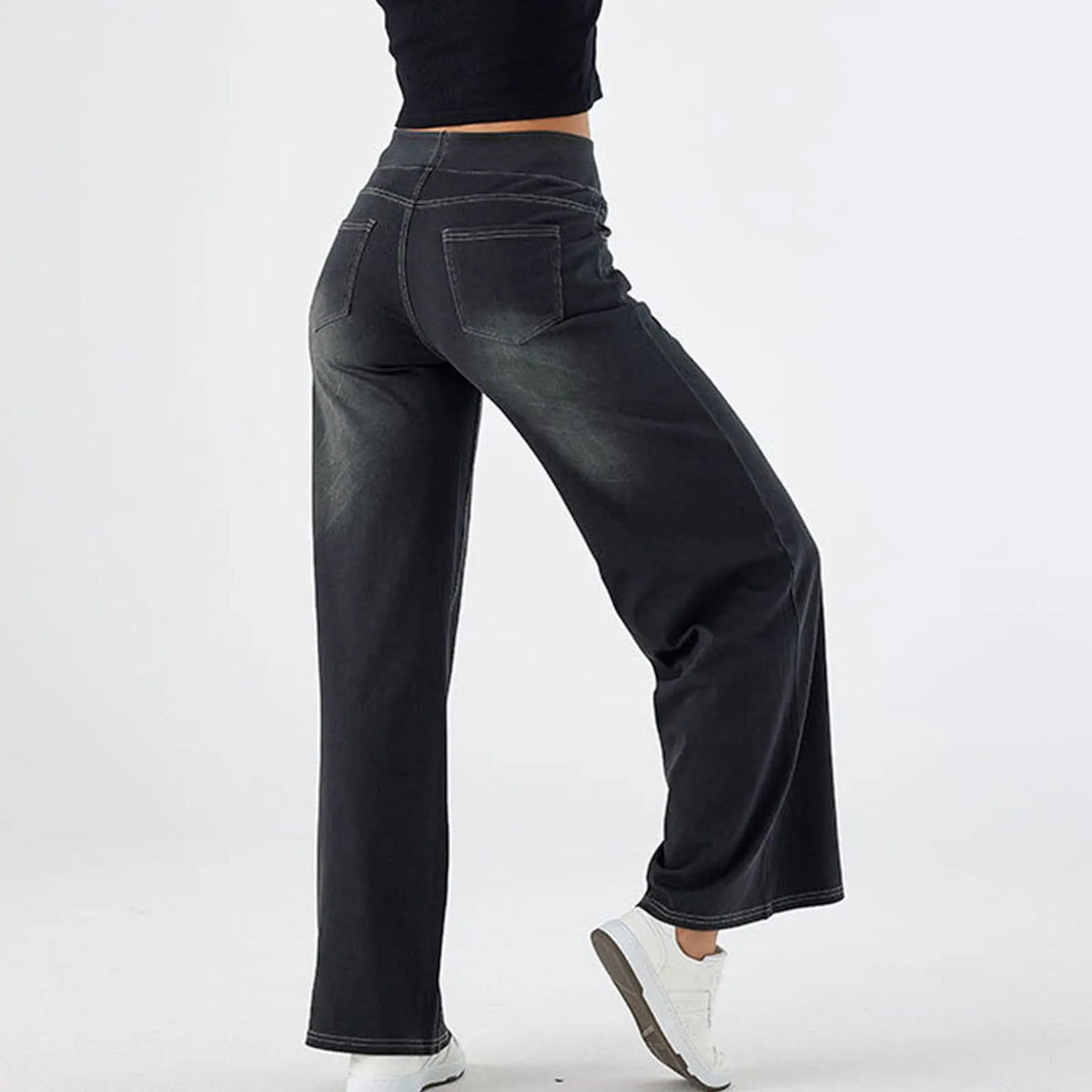 Fashion Baggy Jeans For Women Bleached Vintage High Waist Wide Leg Denim Pants With Pockets Boyfriend Stretchy Palazzo Pants