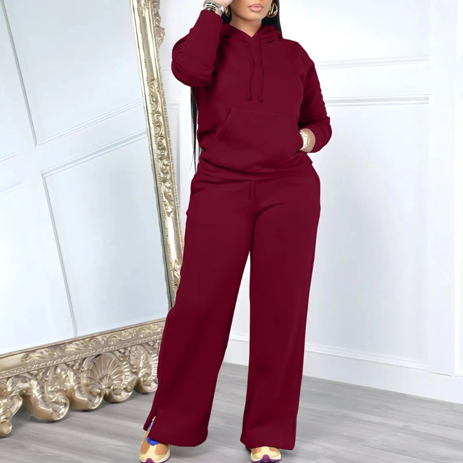 Dress for Women plus Size Women's Pure Color Fall And Winter Fashion And Warm Casual Hoodie Joggers Sweater Suit for Women Set