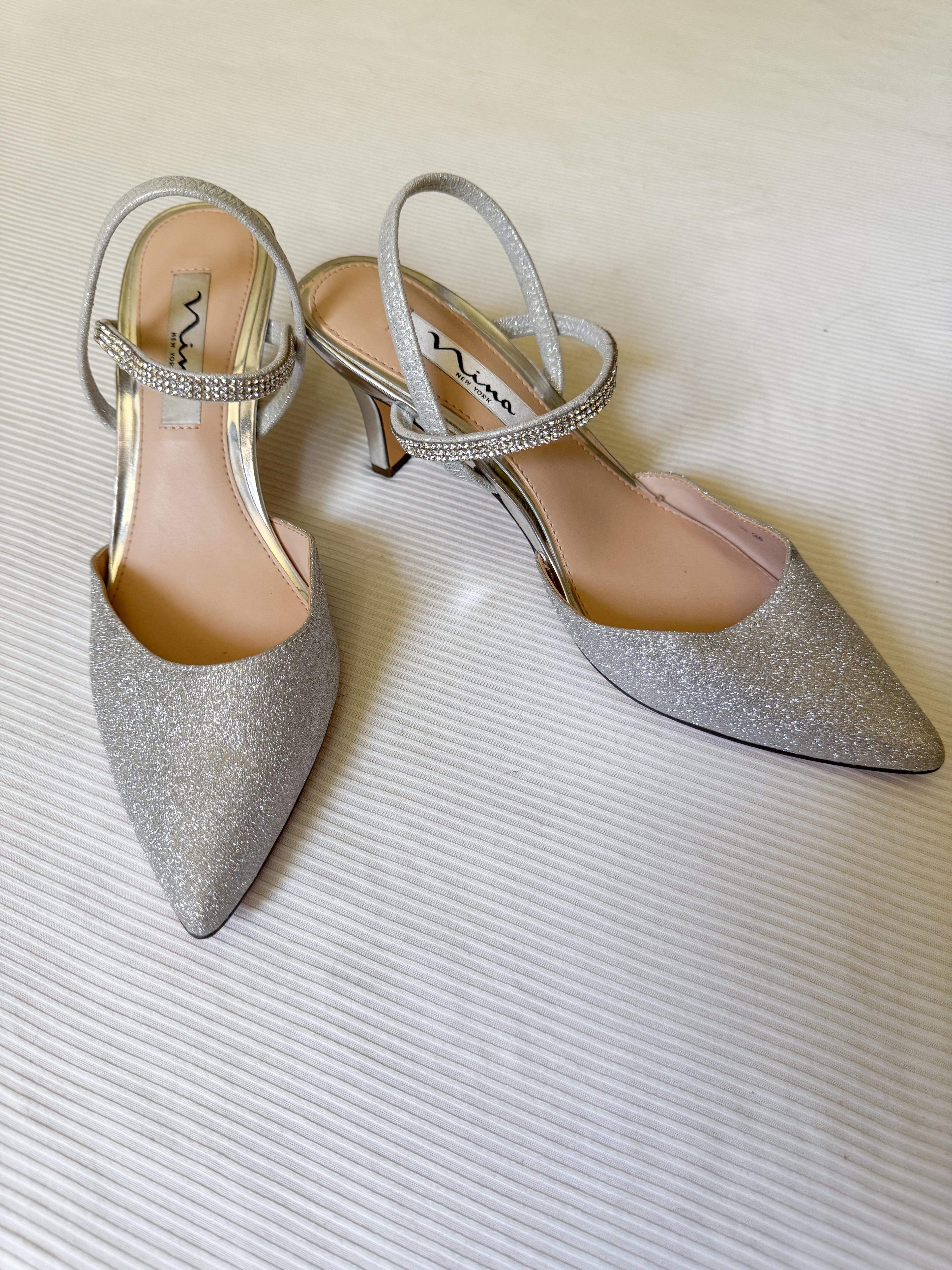 Elevate Your Style with Nina Silver Glitter Evening Heels