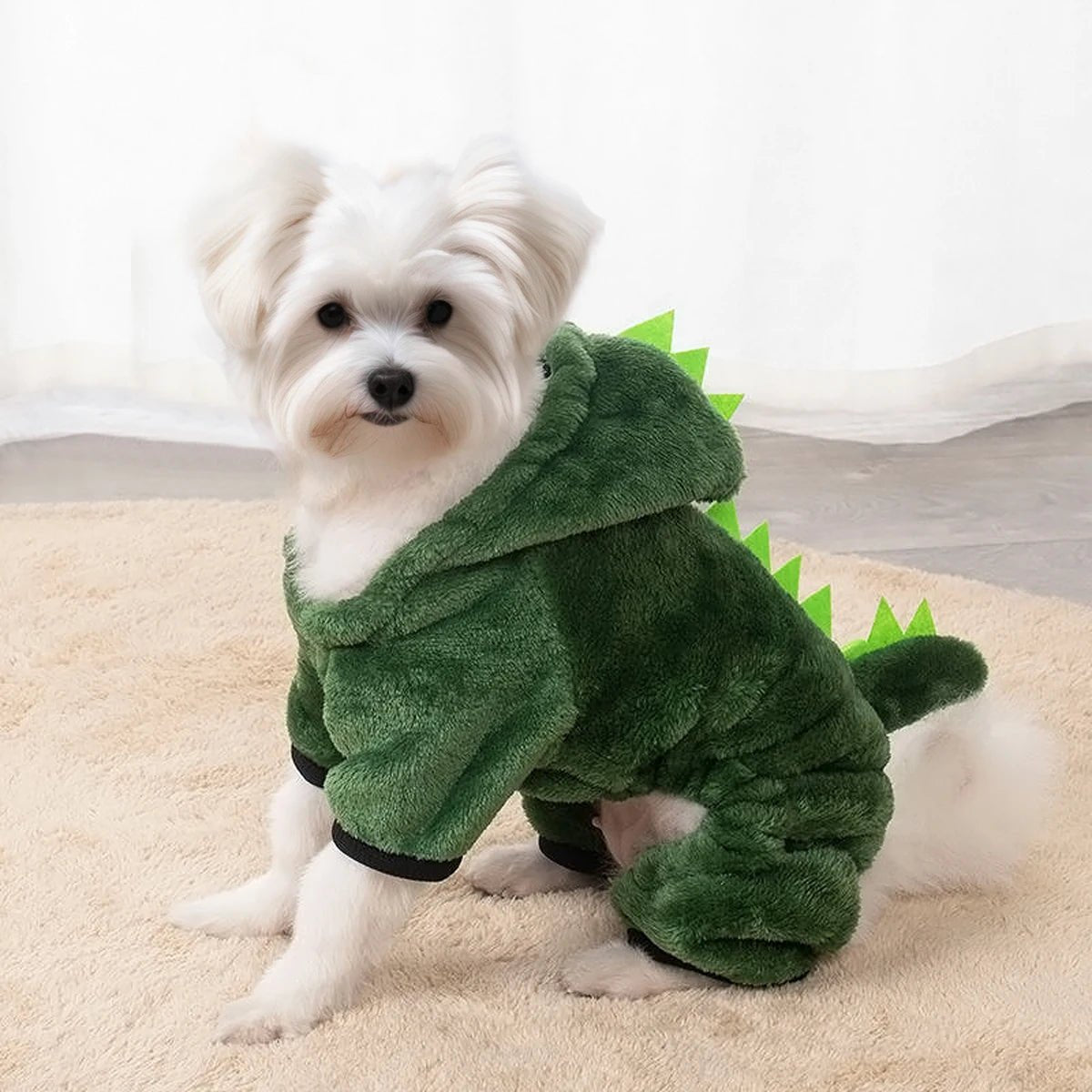 Adorable Halloween Dog Costume: Fleece Dino Hoodie for Small Pets - Bargain Warriors LLC