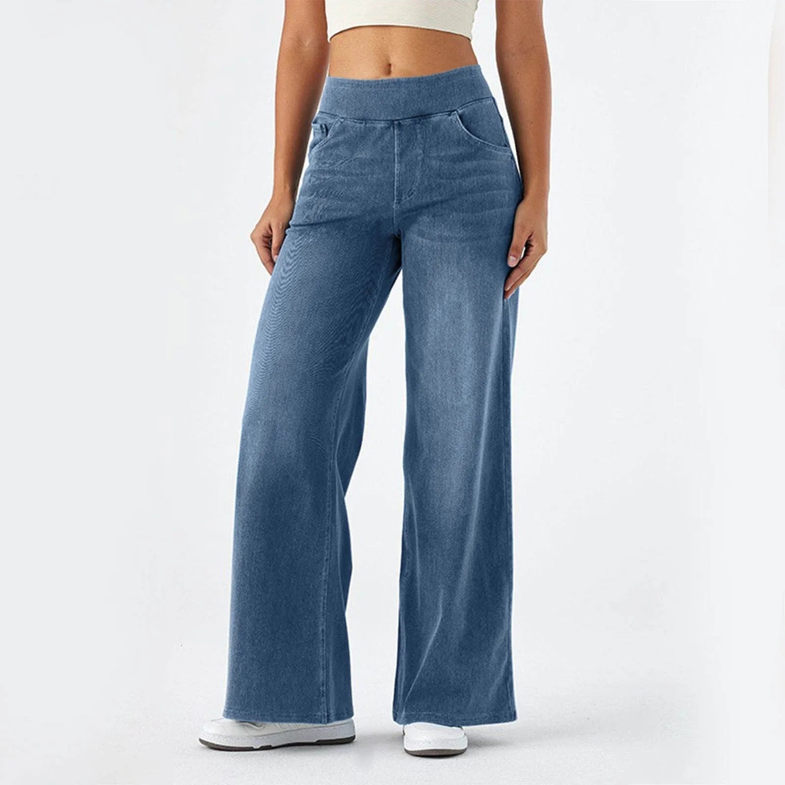 Fashion Baggy Jeans For Women Bleached Vintage High Waist Wide Leg Denim Pants With Pockets Boyfriend Stretchy Palazzo Pants - Bargain Warriors LLC