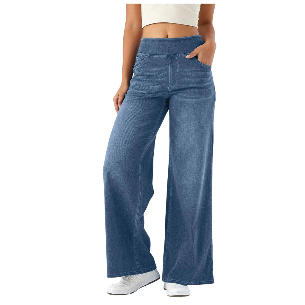 Fashion Baggy Jeans For Women Bleached Vintage High Waist Wide Leg Denim Pants With Pockets Boyfriend Stretchy Palazzo Pants - Bargain Warriors LLC