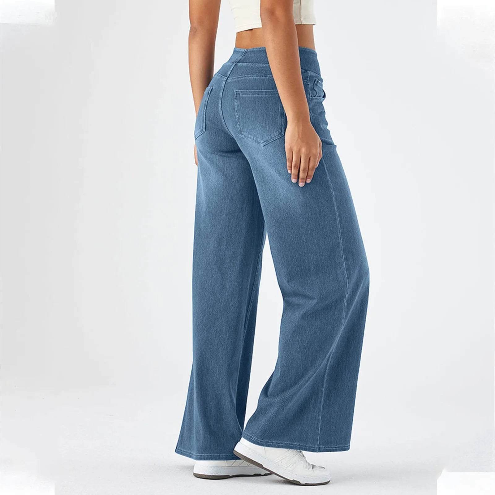 Fashion Baggy Jeans For Women Bleached Vintage High Waist Wide Leg Denim Pants With Pockets Boyfriend Stretchy Palazzo Pants - Bargain Warriors LLC