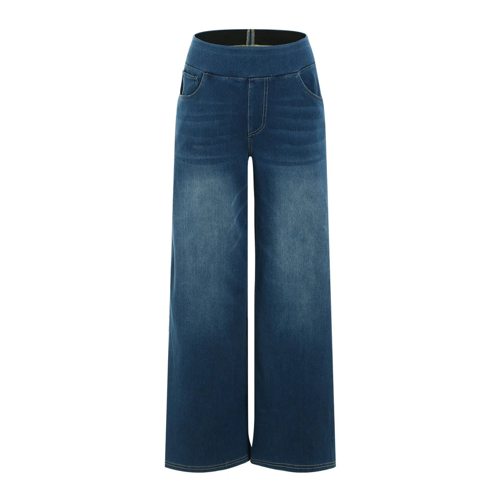 Fashion Baggy Jeans For Women Bleached Vintage High Waist Wide Leg Denim Pants With Pockets Boyfriend Stretchy Palazzo Pants - Bargain Warriors LLC