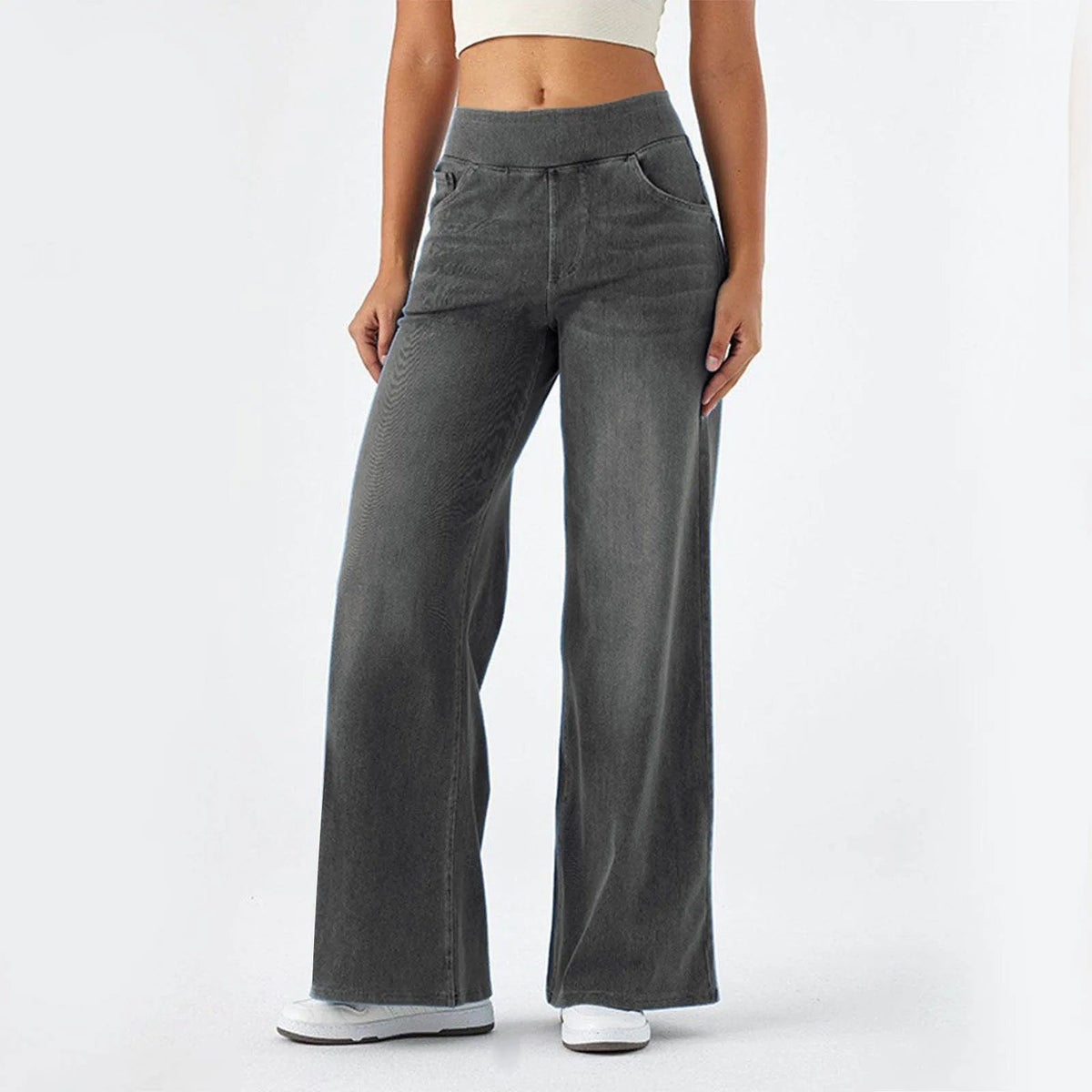 Fashion Baggy Jeans For Women Bleached Vintage High Waist Wide Leg Denim Pants With Pockets Boyfriend Stretchy Palazzo Pants - Bargain Warriors LLC
