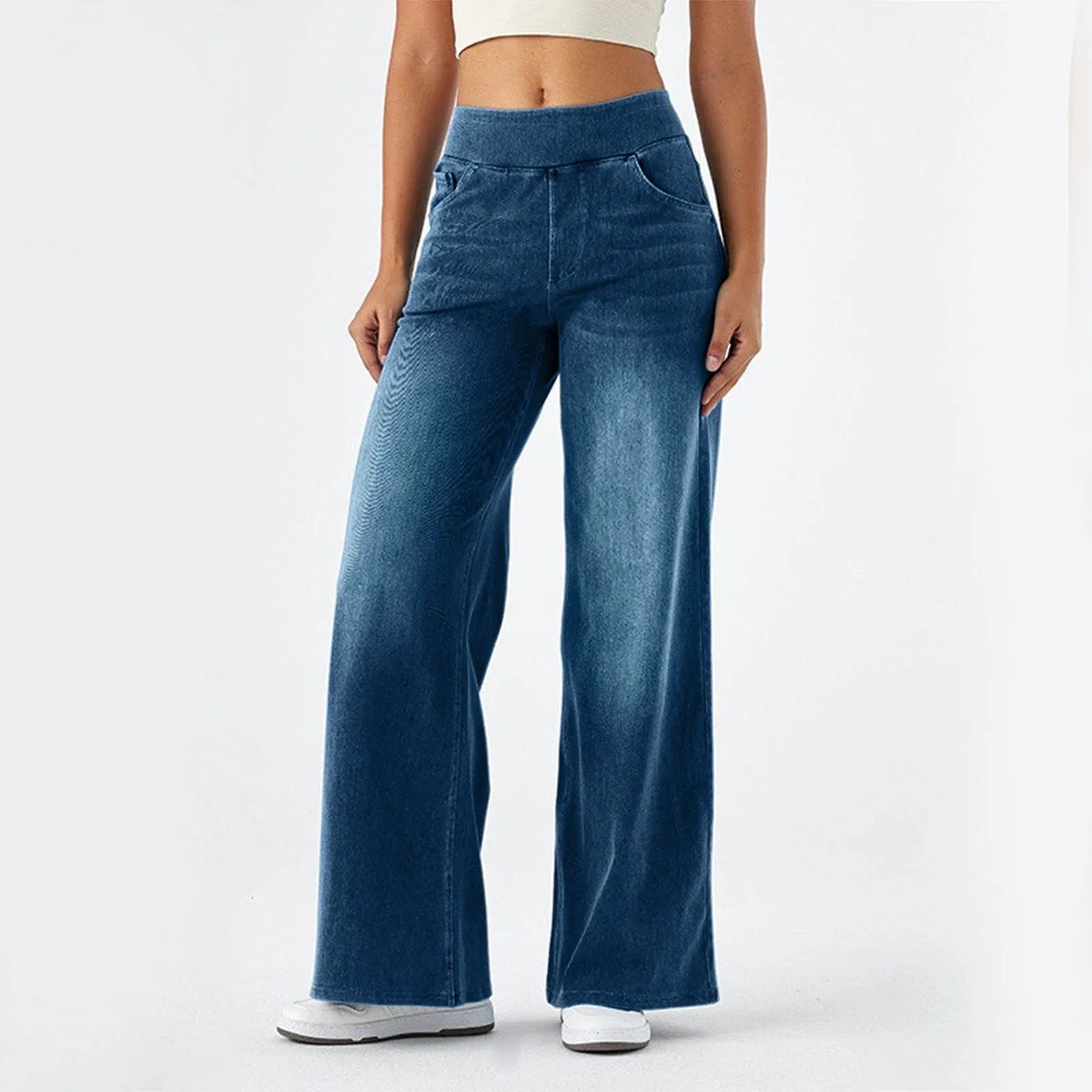 Fashion Baggy Jeans For Women Bleached Vintage High Waist Wide Leg Denim Pants With Pockets Boyfriend Stretchy Palazzo Pants - Bargain Warriors LLC