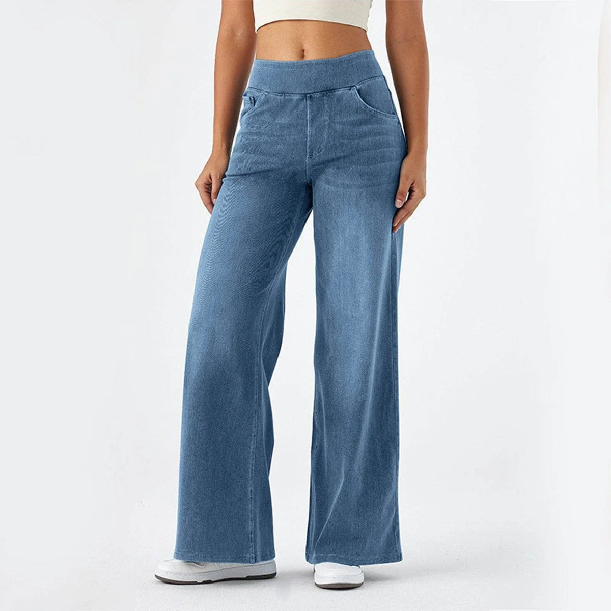 Fashion Baggy Jeans For Women Bleached Vintage High Waist Wide Leg Denim Pants With Pockets Boyfriend Stretchy Palazzo Pants - Bargain Warriors LLC