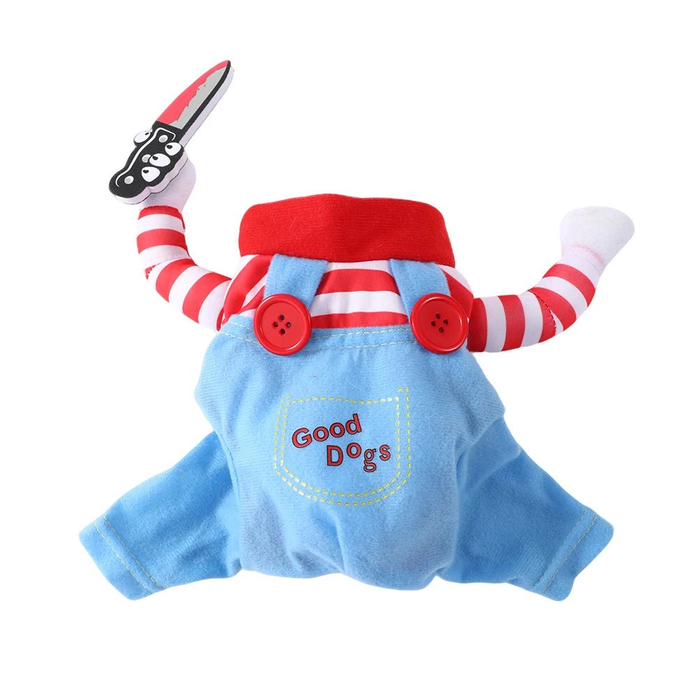 Funny Halloween Dog Costume for Small & Medium Dogs - Adjustable Pet Cosplay Outfit with Foam Knife Prop - Bargain Warriors LLC