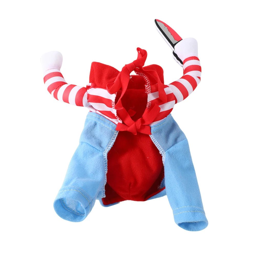 Funny Halloween Dog Costume for Small & Medium Dogs - Adjustable Pet Cosplay Outfit with Foam Knife Prop - Bargain Warriors LLC