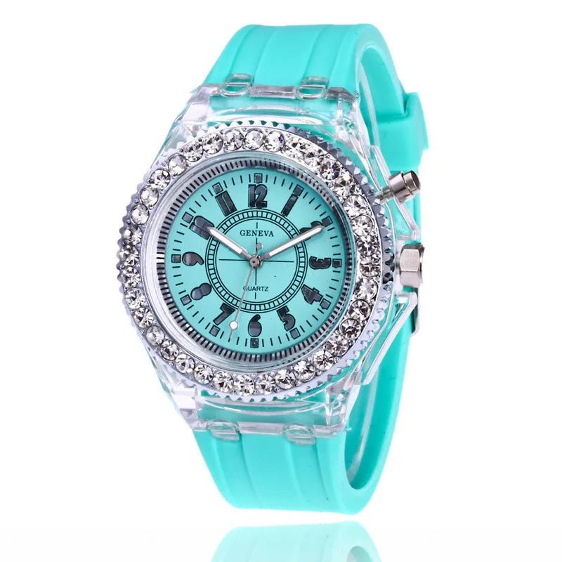 LED Light Flash Luminous Watches Women Men Boys Girls Silicone Wrist Watch Fashion Rhinestone Clock Kids Children Relogio Saati - Bargain Warriors LLC