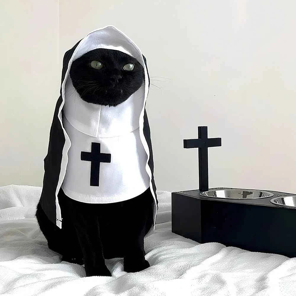 Make Halloween Pawsitively Fun with Our Funny Halloween Cat Costumes - Jesus Nun Outfit for Small to Medium Pets!