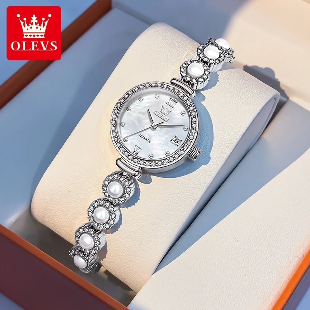 OLEVS 5635 Women Watch Elegant Fashion Original Quartz Watch Waterproof Pearl Watch Chain Automatic Date Ladies Watch Box Reloj - Bargain Warriors LLC