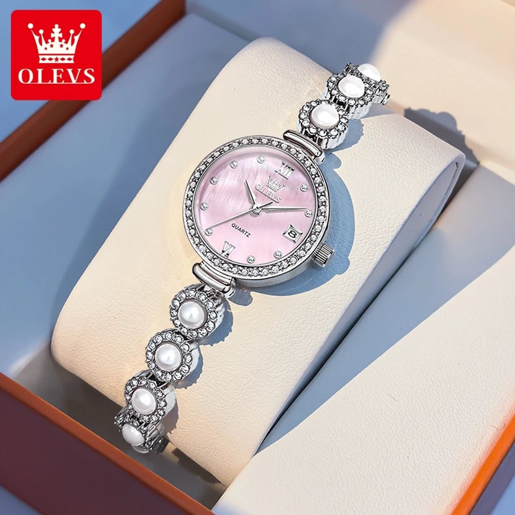 OLEVS 5635 Women Watch Elegant Fashion Original Quartz Watch Waterproof Pearl Watch Chain Automatic Date Ladies Watch Box Reloj - Bargain Warriors LLC