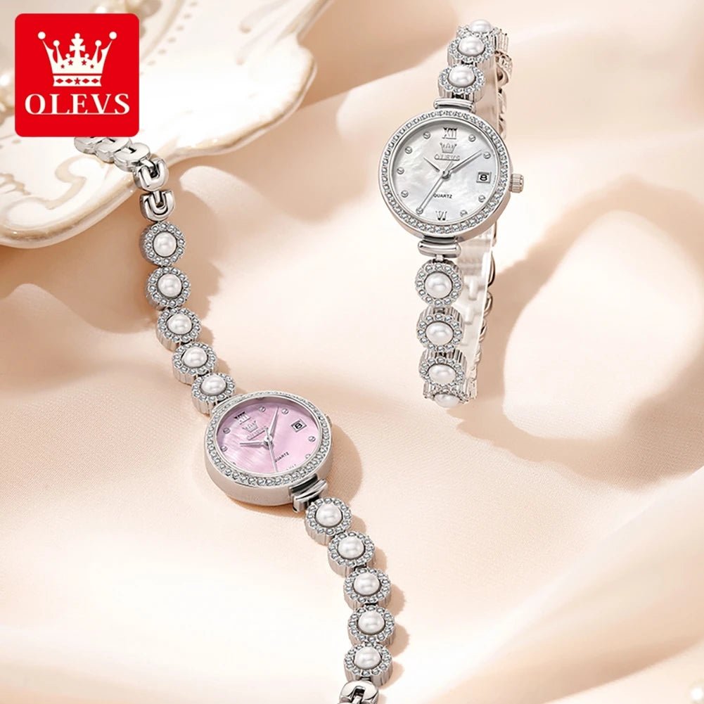OLEVS 5635 Women Watch Elegant Fashion Original Quartz Watch Waterproof Pearl Watch Chain Automatic Date Ladies Watch Box Reloj - Bargain Warriors LLC