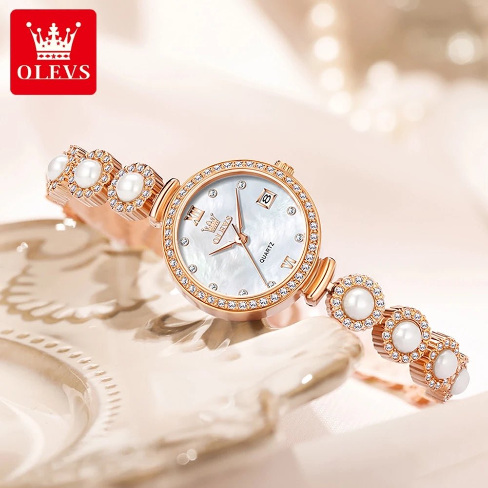 OLEVS 5635 Women Watch Elegant Fashion Original Quartz Watch Waterproof Pearl Watch Chain Automatic Date Ladies Watch Box Reloj - Bargain Warriors LLC