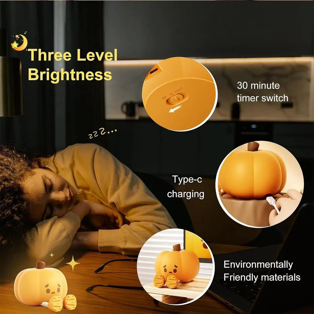 Rechargeable Halloween Night Light – Adorable Pumpkin-Shaped Bedside Lamp for Kids - Bargain Warriors LLC