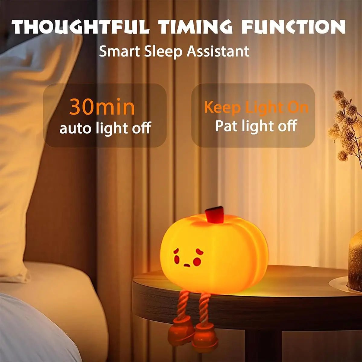 Rechargeable Halloween Night Light – Adorable Pumpkin-Shaped Bedside Lamp for Kids - Bargain Warriors LLC