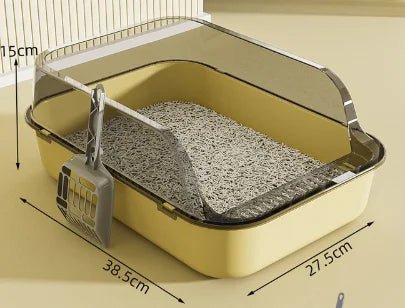 Semi-Enclosed Cat Litter Box Splashproof Kitten Toilet Tray Pet Cleaning Basin with High Sides for Indoor Use - Bargain Warriors LLC