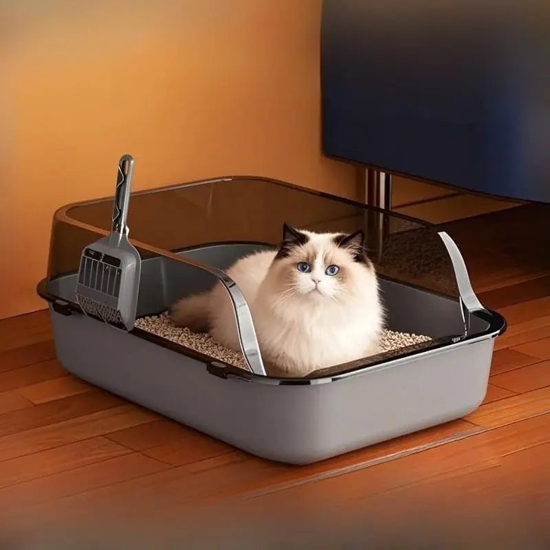 Semi-Enclosed Cat Litter Box Splashproof Kitten Toilet Tray Pet Cleaning Basin with High Sides for Indoor Use - Bargain Warriors LLC