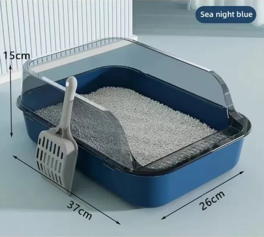 Semi-Enclosed Cat Litter Box Splashproof Kitten Toilet Tray Pet Cleaning Basin with High Sides for Indoor Use - Bargain Warriors LLC