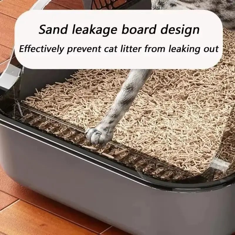 Semi-Enclosed Cat Litter Box Splashproof Kitten Toilet Tray Pet Cleaning Basin with High Sides for Indoor Use - Bargain Warriors LLC