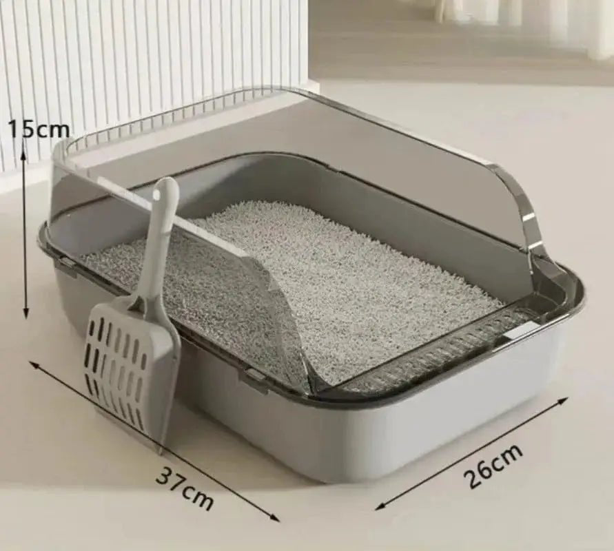 Semi-Enclosed Cat Litter Box Splashproof Kitten Toilet Tray Pet Cleaning Basin with High Sides for Indoor Use - Bargain Warriors LLC