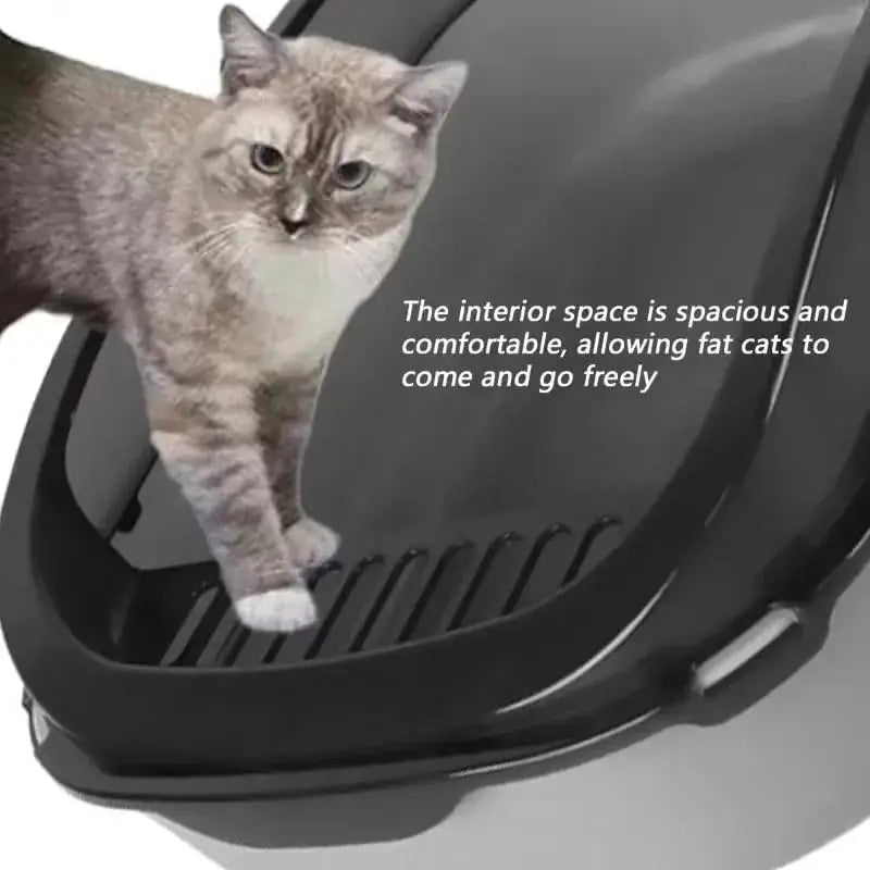 Semi-Enclosed Cat Litter Box Splashproof Kitten Toilet Tray Pet Cleaning Basin with High Sides for Indoor Use - Bargain Warriors LLC