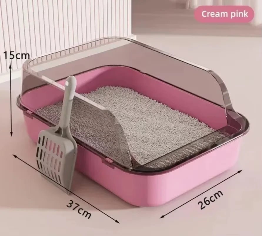 Semi-Enclosed Cat Litter Box Splashproof Kitten Toilet Tray Pet Cleaning Basin with High Sides for Indoor Use - Bargain Warriors LLC