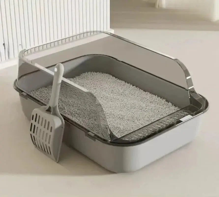 Semi-Enclosed Cat Litter Box Splashproof Kitten Toilet Tray Pet Cleaning Basin with High Sides for Indoor Use - Bargain Warriors LLC