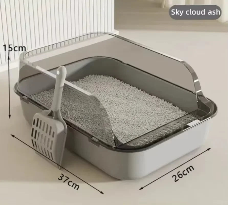 Semi-Enclosed Cat Litter Box Splashproof Kitten Toilet Tray Pet Cleaning Basin with High Sides for Indoor Use - Bargain Warriors LLC