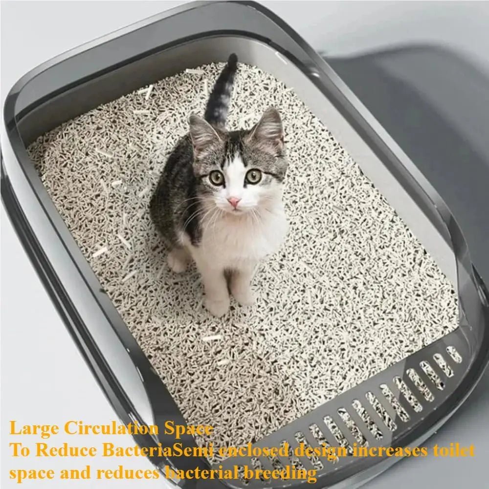 Semi-Enclosed Cat Litter Box Splashproof Kitten Toilet Tray Pet Cleaning Basin with High Sides for Indoor Use - Bargain Warriors LLC